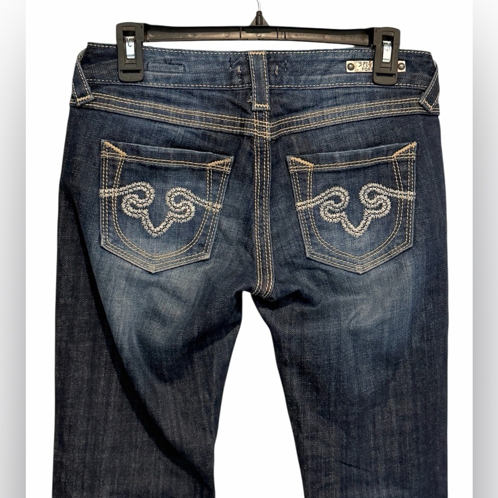 ReRock Express Y2K Jeans Womens 2R Long Inseam Barely Boot Dark Blue Wash EUC - Picture 9 of 11